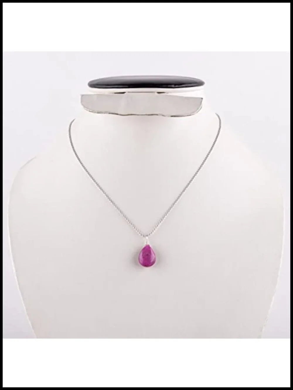 Natural Ruby Gemstone Pear Pendant Necklace, Silver Plated, Chakra Crystal,